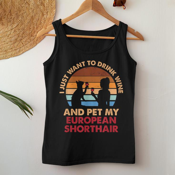 10508300072^Drink Wine And Pet My European Shorthair Cat^Fun Women Tank Top Unique Gifts
